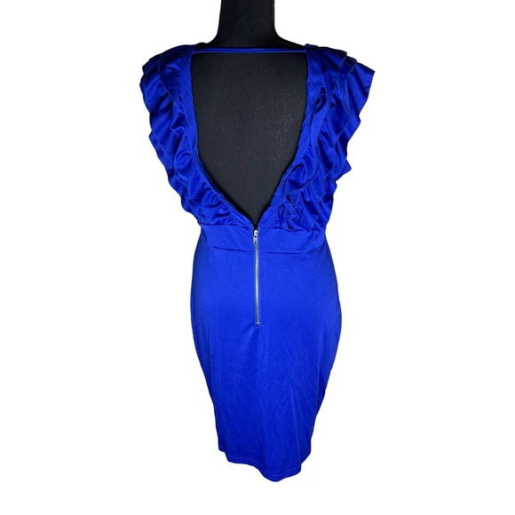 Women's Sexy Ruffle Mini Dress Deep V Neck Sleeveless Backless Side Slit - Picture 2 of 2